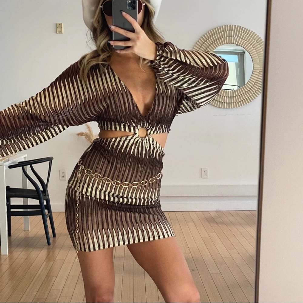 NWT- Free Bird Brown Long Sleeve Mini Dress